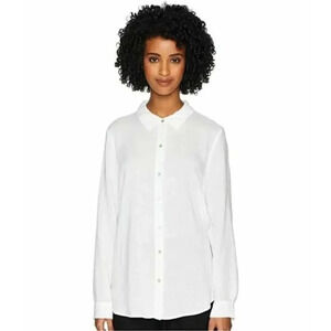 NWT $218 Eileen Fisher Women's White Drapey Tencel Classic Collar Top Si…